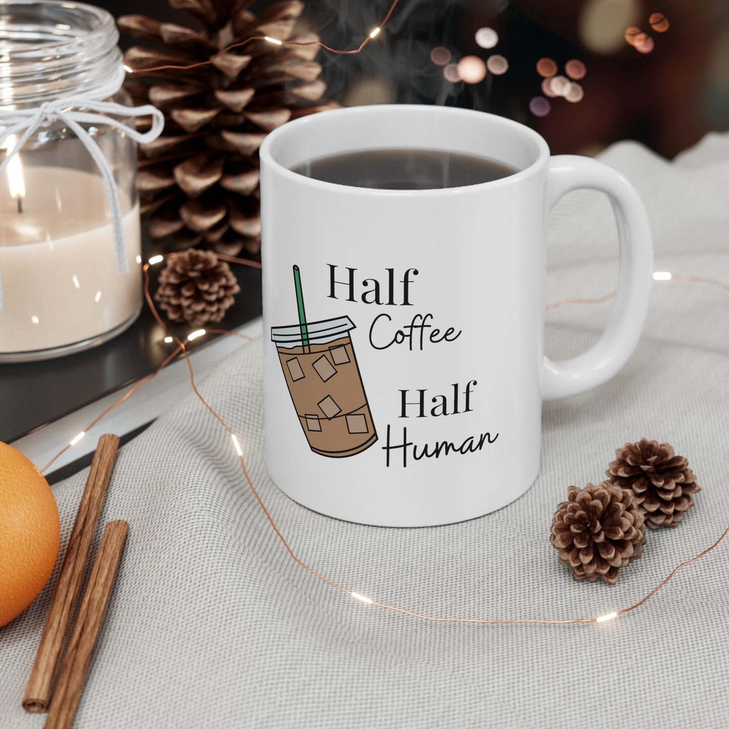 Half Coffee Half Human Ceramic Mug, 11oz