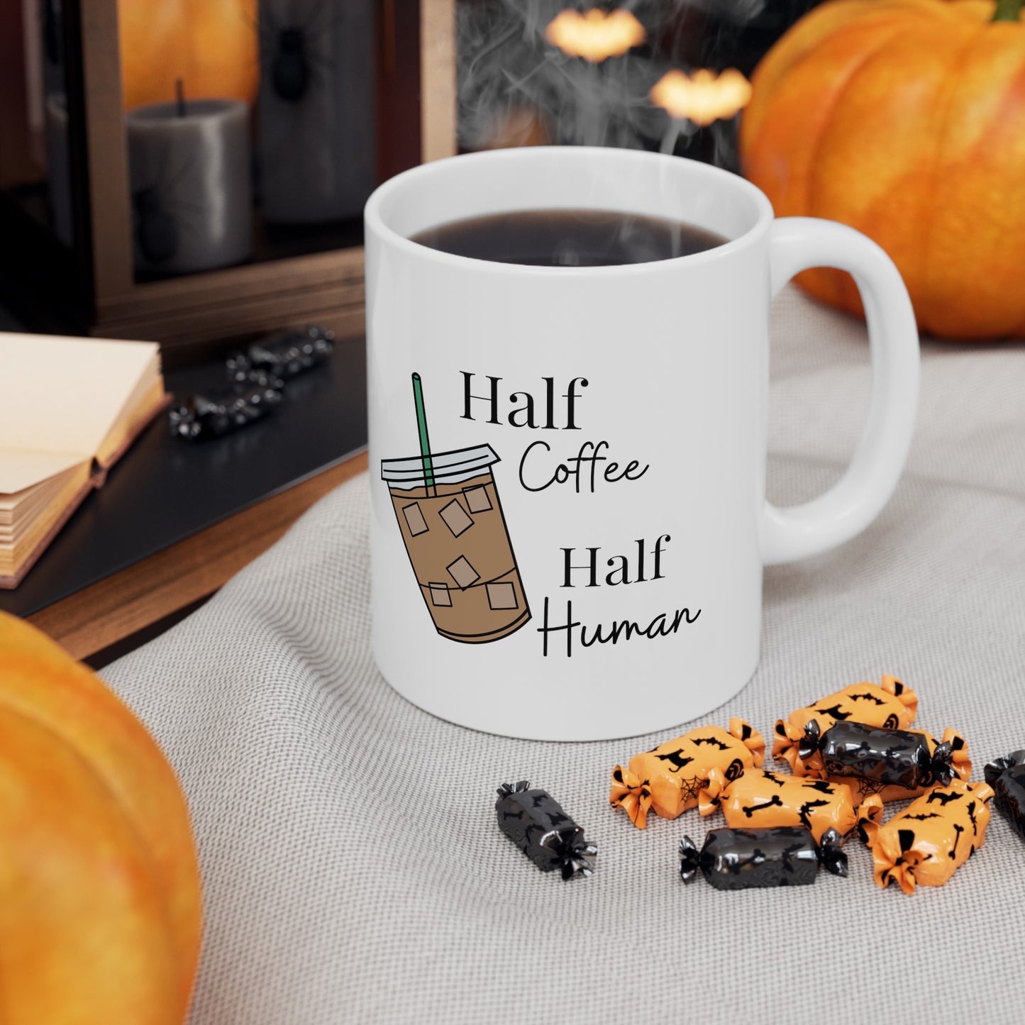 Half Coffee Half Human Ceramic Mug, 11oz