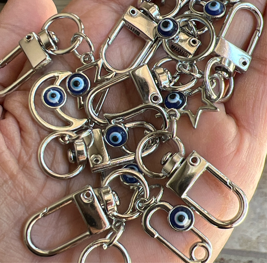 Mystery Mini Evil Eye Keychain Silver Color